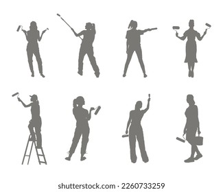 Painter woman silhouettes, House painters silhouette, Painter woman  vectors