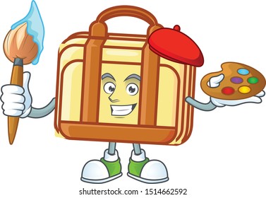 Painter work suitcase cartoon for materials work
