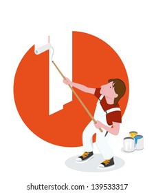 Painter at Work - A painter who is intent on painting a wall