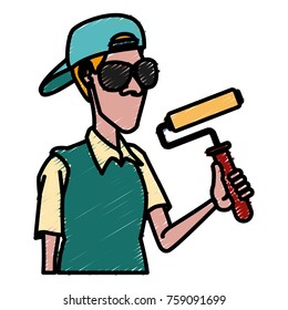 Painter worker with tool icon vector illustration graphic design