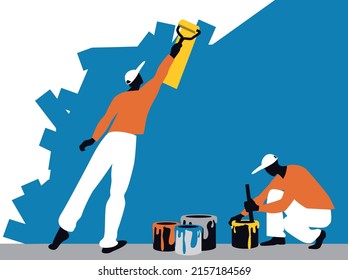 Painter working. Vector illustration of workers, craftsmen painter with space for text.