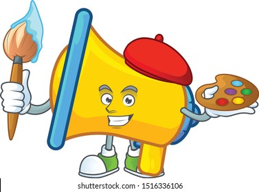 Painter yellow loudspeaker cartoon character for bullhorn