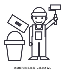 painter,builder vector line icon, sign, illustration on background, editable strokes