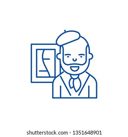 Painter,fine art line icon concept. Painter,fine art flat  vector symbol, sign, outline illustration.