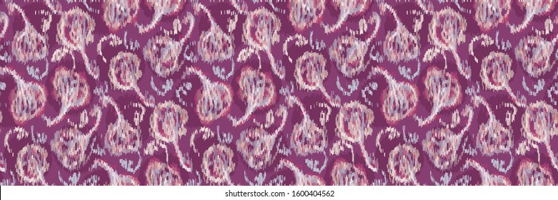 Painterly floral motif vector watercolor border background. Seamless persian style repeat banner pattern. Delicate indienne hand painted boho bloom for textile edge. Aquarelle artistic ribbon trim. 