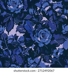 Fundo de vetor floral pintado com rosas azuis e elegância roxa