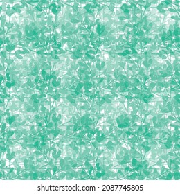 Painterly foliage textured vector seamless pattern background. Abstract monochrome aqua blue backdrop with blended strands of leaves. Botanical dense texture repeat watercolor effect. For summer