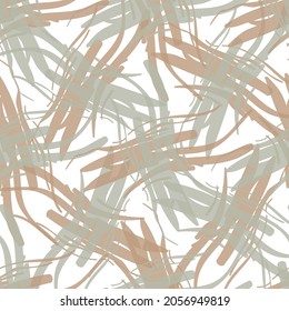 Painterly hessian fiber texture vector seamless pattern background. Backdrop with fabric style fragments of pastel ochre and sage green yarn strands. Criss cross grid cotton weave material repeat