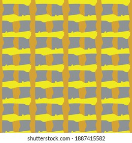 Painterly irregular weave grid vector seamless pattern background. Organic yellow grey woven backdrop. Criss cross burlap effect linear geometric design. All over print abstract modern cloth effect.
