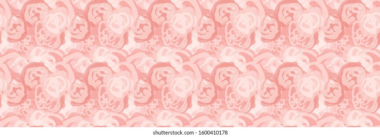 Painterly pink rose floral motif vector watercolor border background. Seamless flower banner pattern. Delicate hand painted feminine bloom for textile edging. Artistic pink ribbon trim.
