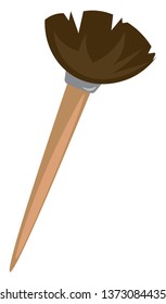 A painter's brush with deep brown bristles held upright vector color drawing or illustration 