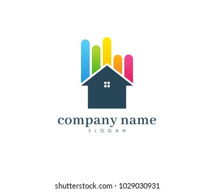 Painters Company Name Logo, Painting Logo, Home, House, Full Color Vector Template