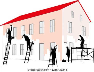 Painters Doing An Exterior Painting On A House