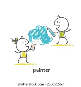 painters draw with crayons cloud illustration