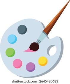 Painter's multicolor palette. Paintbrush, colors and palette isolated on white background. Palette icon, art icon, vector illustration.