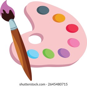 Painter's multicolor palette. Paintbrush, colors and palette isolated on white background. Palette icon, art icon, vector illustration.