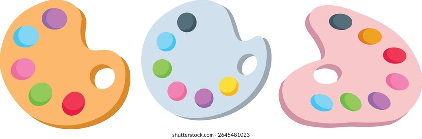 Painter's multicolor palette. Paintbrush, colors and palette isolated on white background. Palette icon, art icon, vector illustration.
