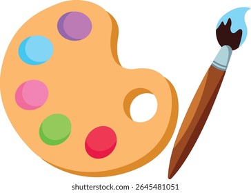 Painter's multicolor palette. Paintbrush, colors and palette isolated on white background. Palette icon, art icon, vector illustration.