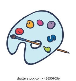 Painters palette simple icon drawing. Lovely cartoon vector illustration.