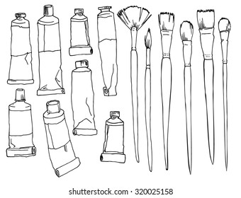 Painter's set - hand drawn illustrations converted to vectors