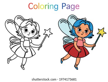 Painting activity for children. Cute fairy character. Vector Illustration.