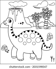 Painting activity with the dinosaur theme for children. Vector illustration.