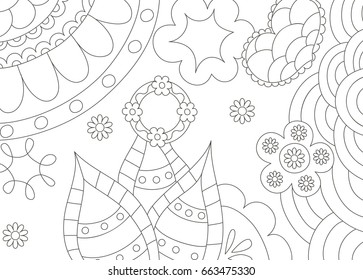 Painting for adult anti stress coloring page, book. floral patterns