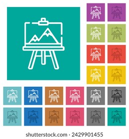 Painting art board outline multi colored flat icons on plain square backgrounds. Included white and darker icon variations for hover or active effects.