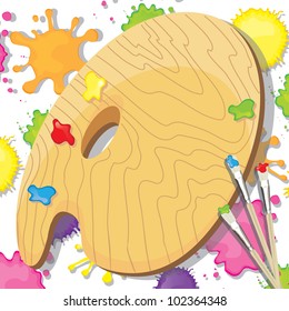 Painting art and crafts party invitation. Bright and colorful paint splotches with painter's palette and paint brushes with room for your type.