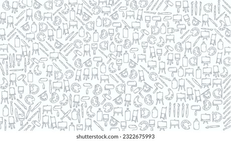 painting art drawing tools doodle background. art equipment line icon doodle background.