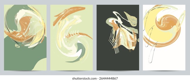 Painting Art natural pastel muted pale calm tones card templates set. Collection of romantic invitations with abstraction backgrounds