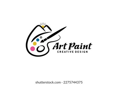 Painting art paint logo design, painting palette vector icon with mountain concept