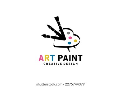 Painting art paint logo design, painting palette vector icon with paintbrush stick