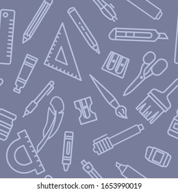 Patrón de iconos de herramientas de pintura. Herramientas artísticas de fondo transparente. Ilustración vectorial de patrones sin problemas