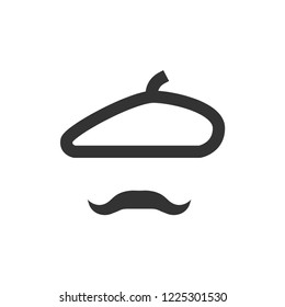 Painting artist beret and mustache icon in thick outline style. Black and white monochrome vector illustration.