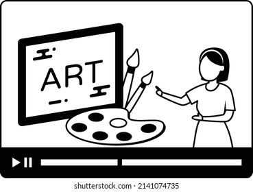 Painting Artist Mentor Giving Lecture Vector Icon Design, Online video Training Symbol, E-Learning Sign, Virtual courses or Digital Academy Stock illustration, art teacher conducting a webinar Concept