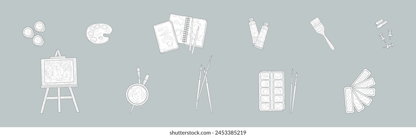 Painting Artist Tool and Element Hand Drawn Vector Set