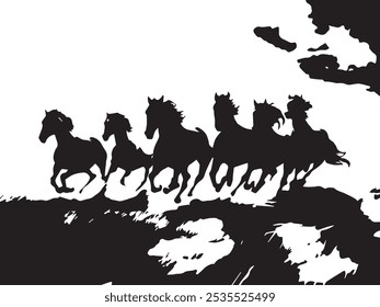 Painting artistic drawing of a herd of Arabian horses