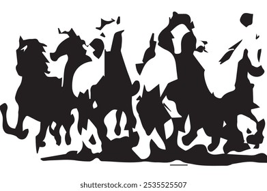 Painting artistic drawing of a herd of Arabian horses