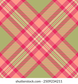 Painting background plaid fabric, mexican textile tartan vector. Postcard check seamless pattern texture in red and lime colors palette.