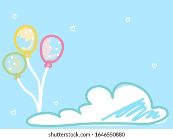 Painting, balloon cartoon clouds colored sweet on blue background.