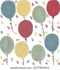a painting of balloons and confetti watercolor illustration