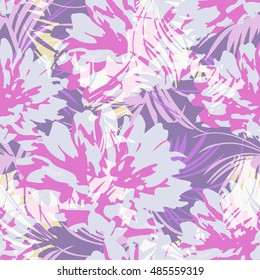 Painting blooming flower fabric design - vector seamless pattern