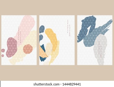 Pintura de fondo de pincel con vector de patrón japonés. Elemento de trazo de pincel con plantilla geométrica.