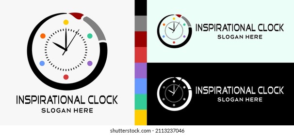Pintura de la plantilla de diseño del logotipo de pincel y reloj con concepto creativo en círculo. ilustración de logotipo de vector premium