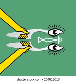 painting brush with eye in hand creative concept