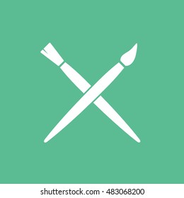 Painting Brush Flat Icon On Green Background