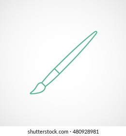 Painting Brush Green Line Icon On White Background