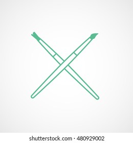 Painting Brush Green Line Icon On White Background