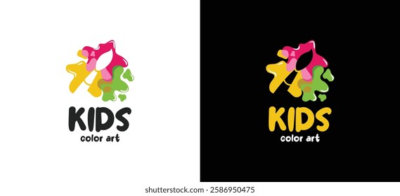 Painting brush logo and colorful ink spots for children's art education logo design